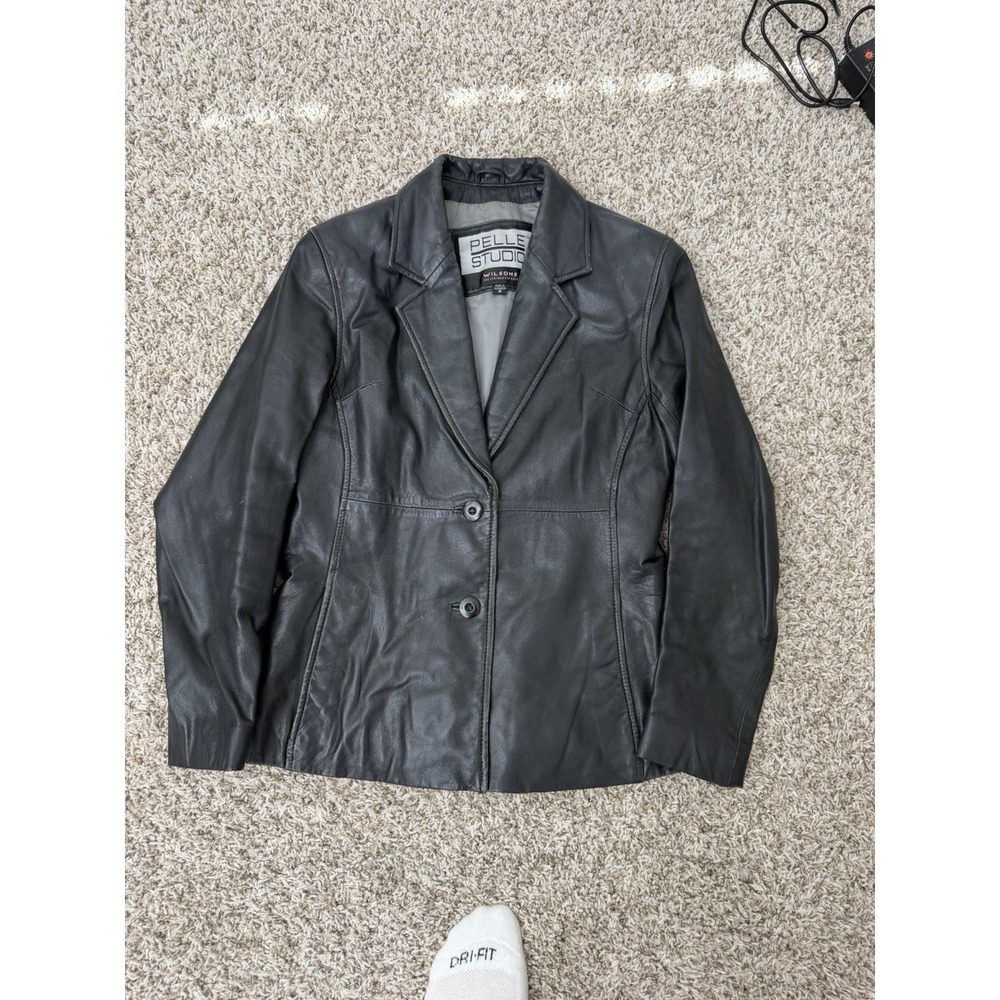 VTG Wilson's Leather Pelle Studio Black Blazer Women's S 2 Button 90s NICE SHAPE